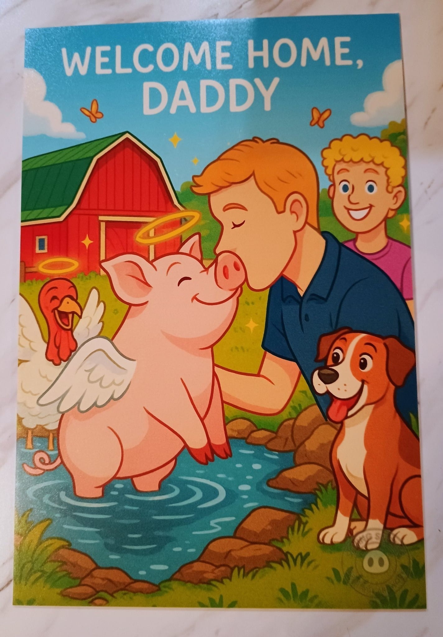 Print of cartoon created for Steve's Welcome Home Party in June 2025.