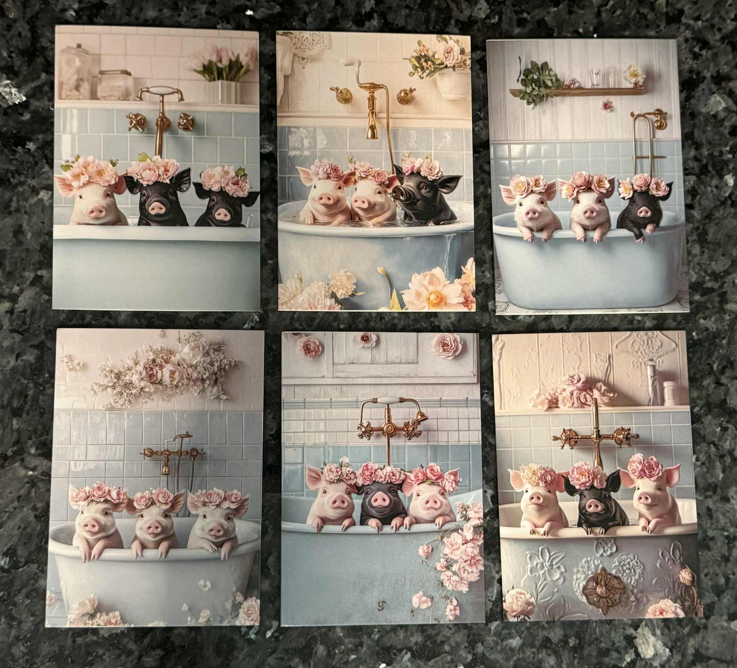 Piggys in Bathtub note cards (6)