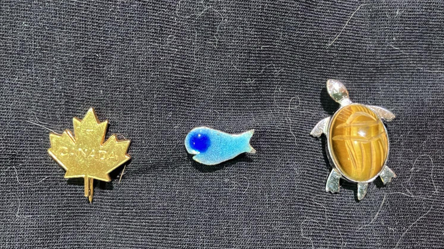 Collection of unrelated pins (including Canadian mapleleaf)
