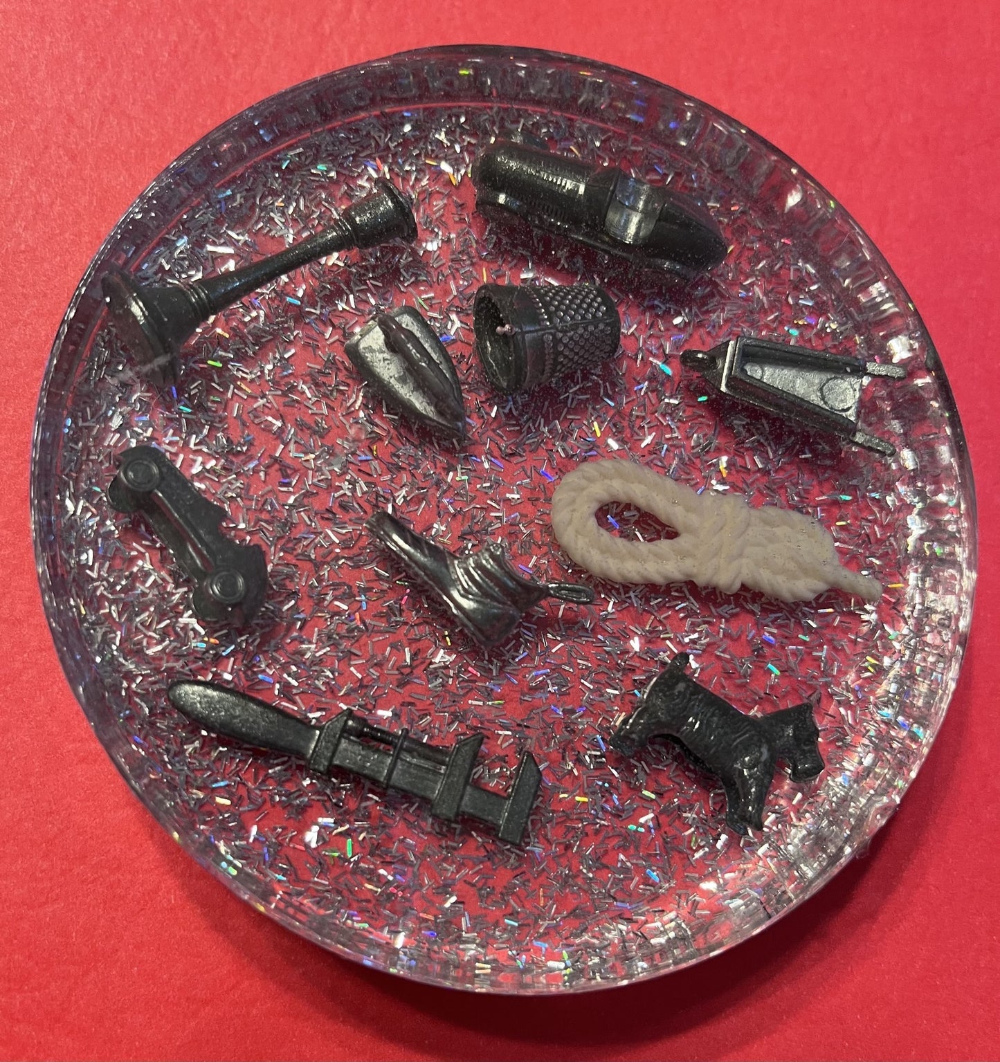 Resin coaster or paperweight made from vintage game pieces