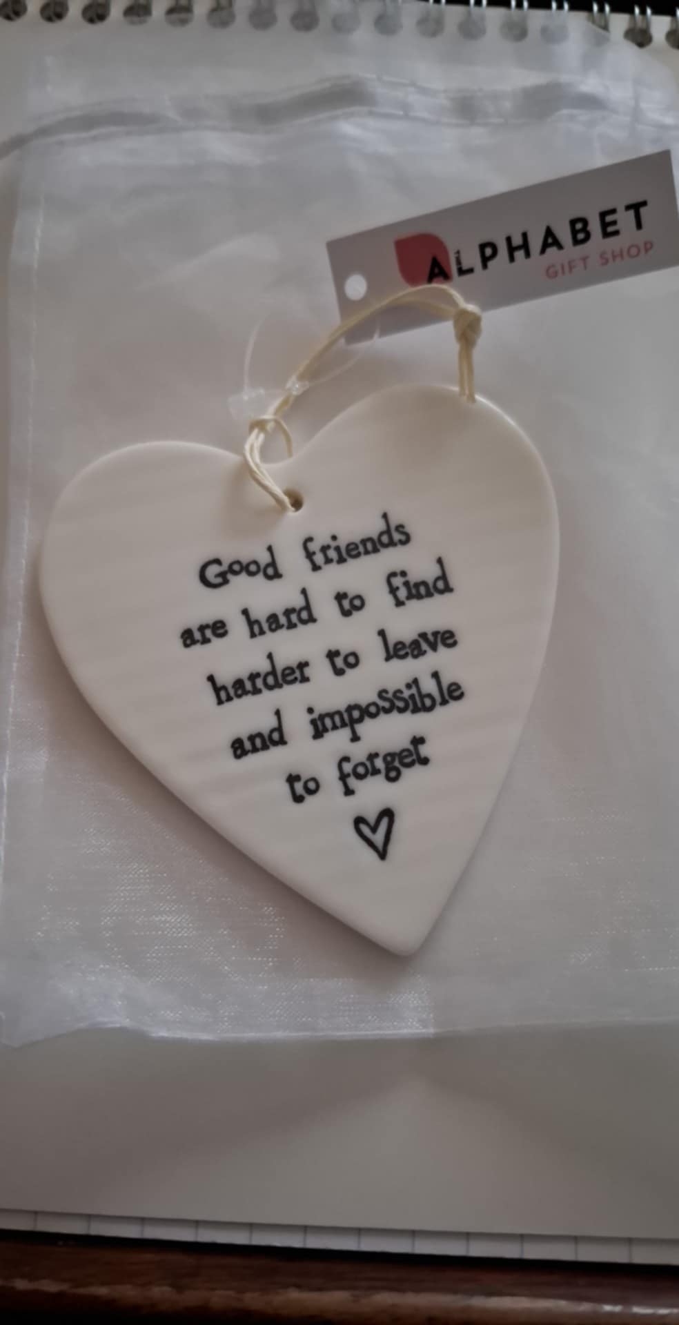Porcelain heart ornament with sentiment