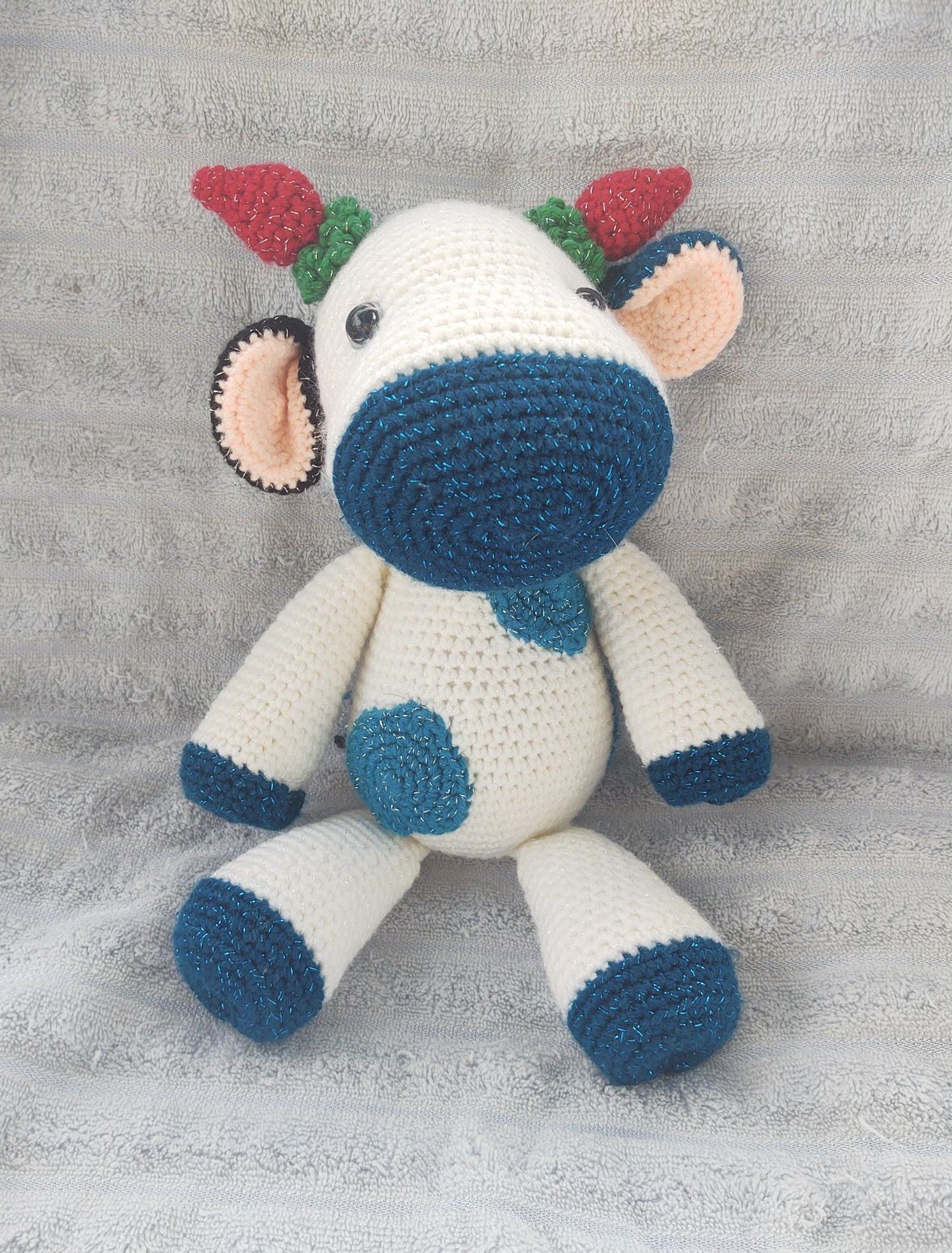Dark Teal Crocheted Cow
