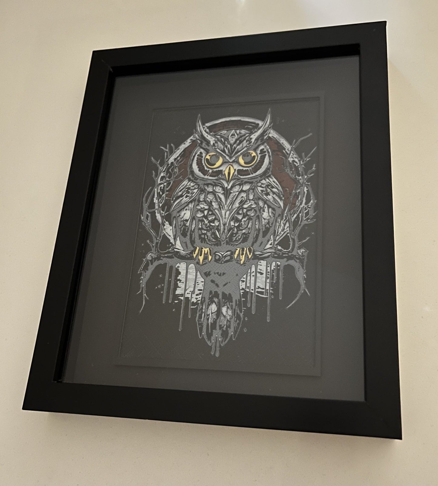 Framed 3D printed art - Owl