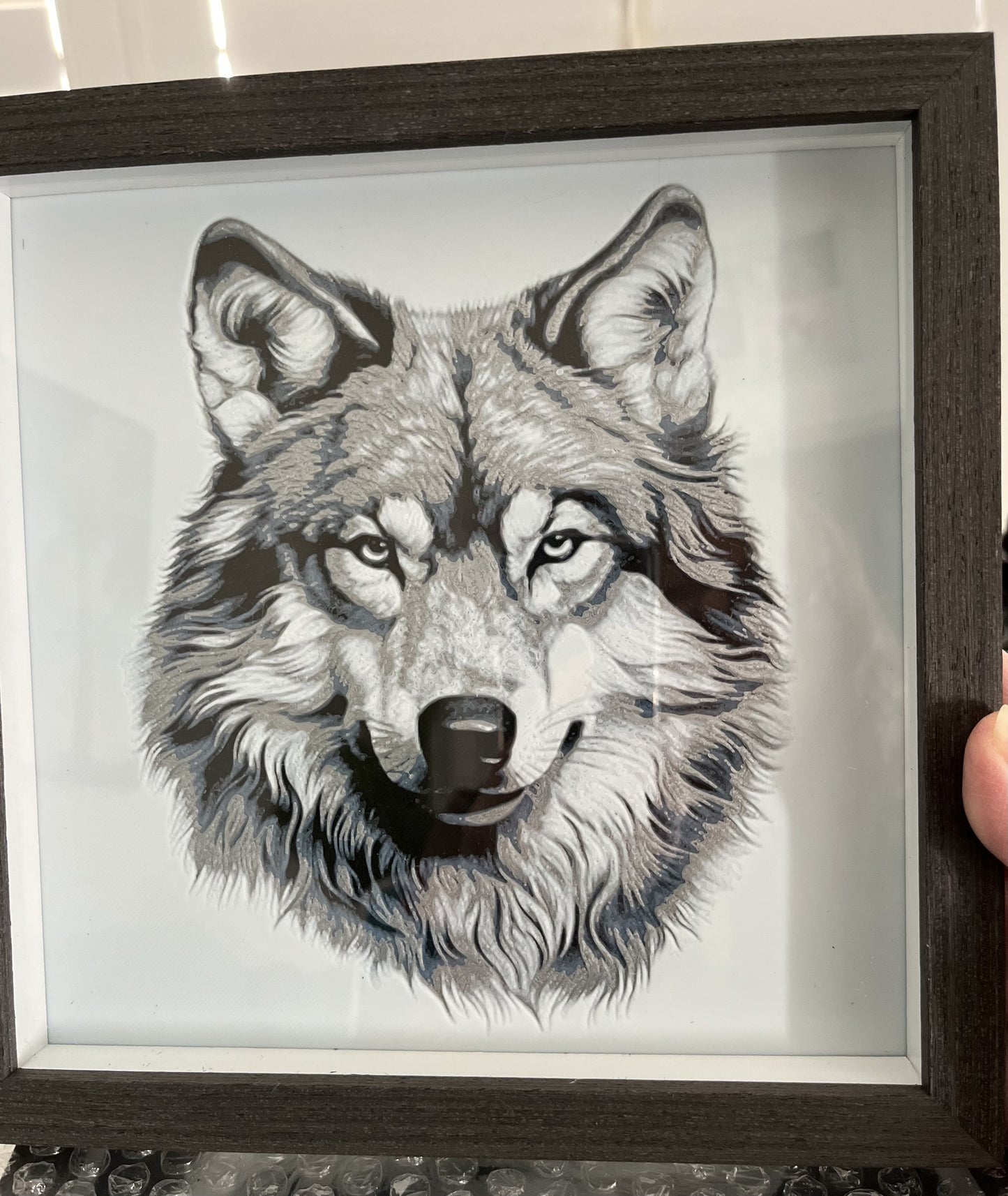 Framed 3D printed art - Black Wolf