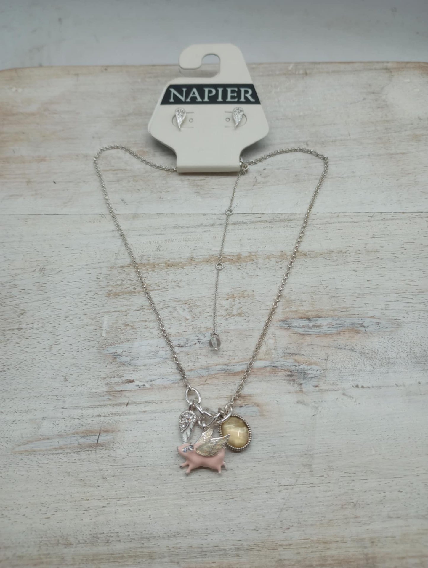 Flying pig necklace and earrings