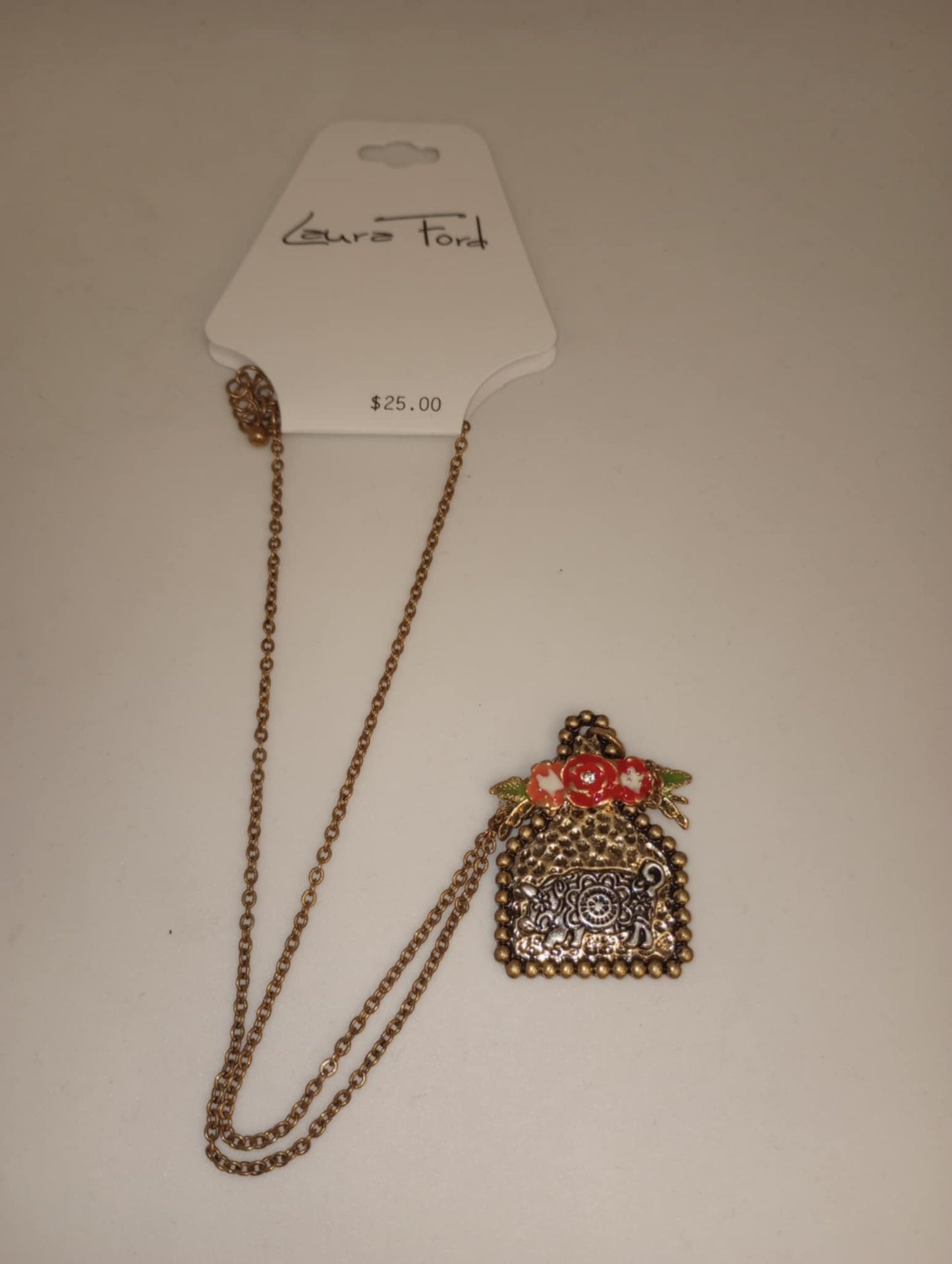 Pig with flowers pendant and necklace