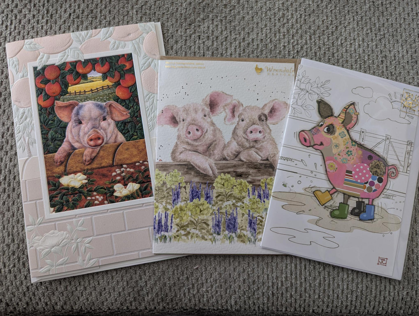 Three pig greeting cards