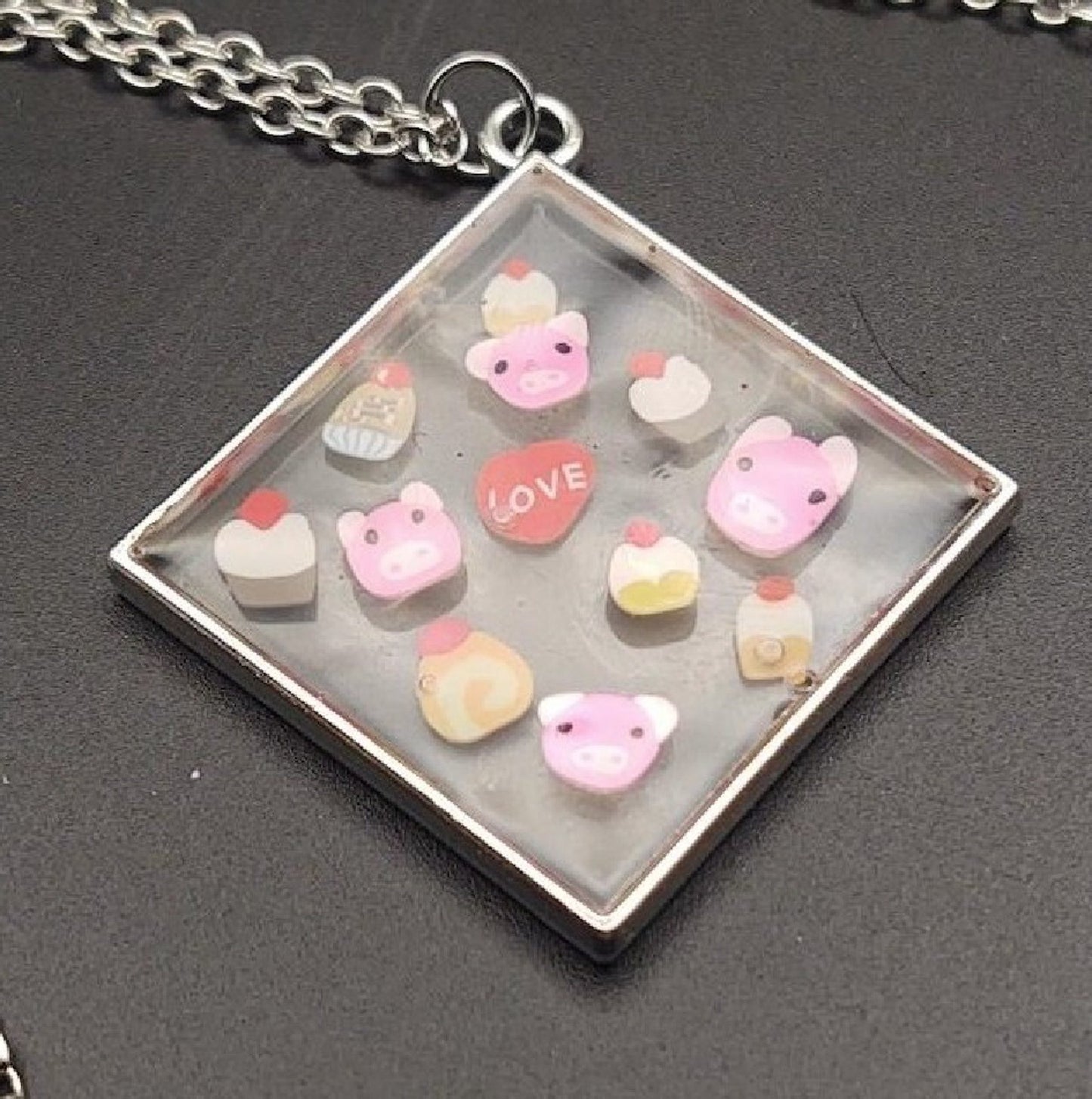 Piggy Bezel charm with chain #1
