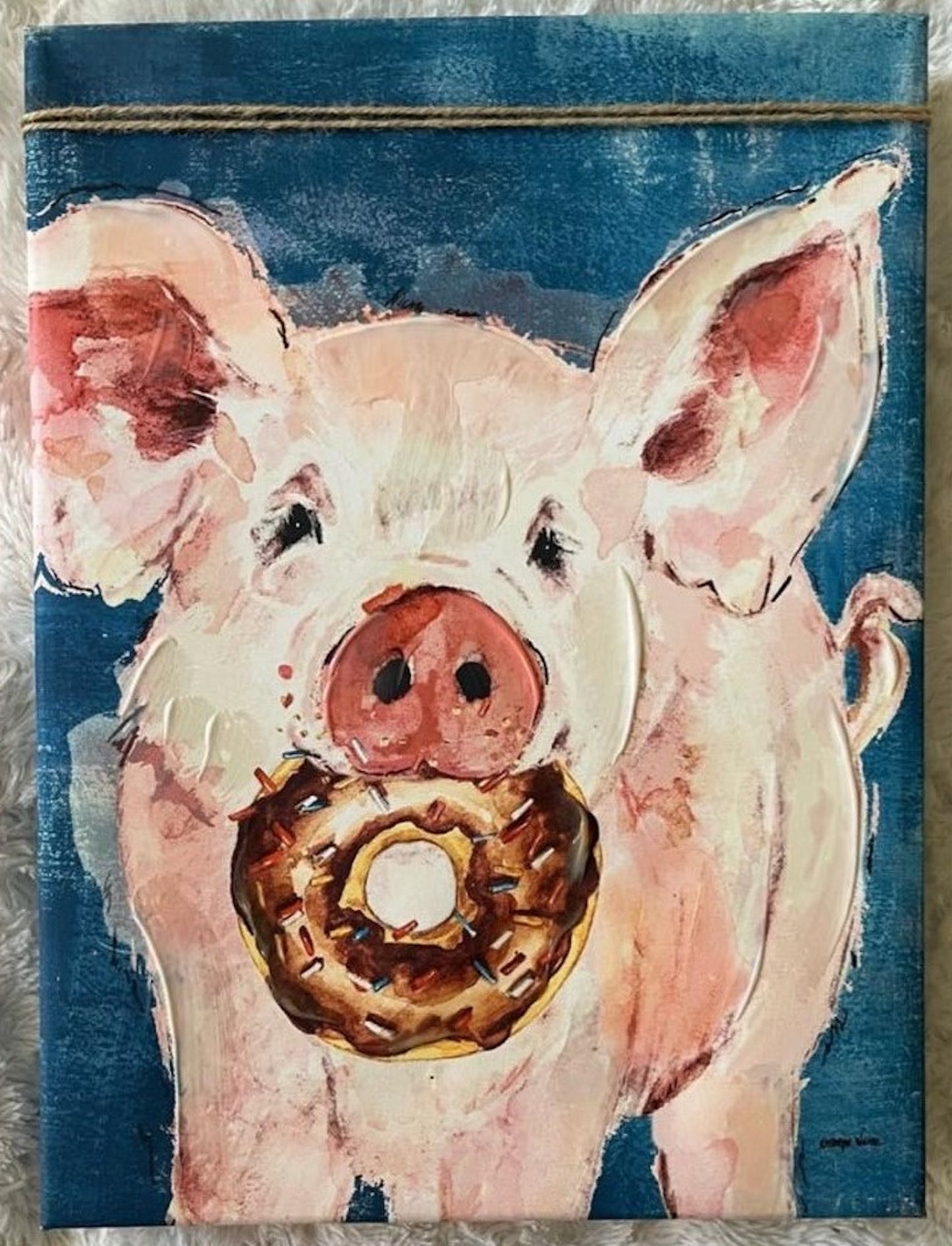 Canvas print of a pig with a donut
