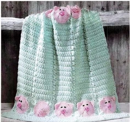 Crocheted Baby Afghan - Pigs