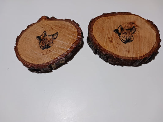 Wood Coasters featuring pigs