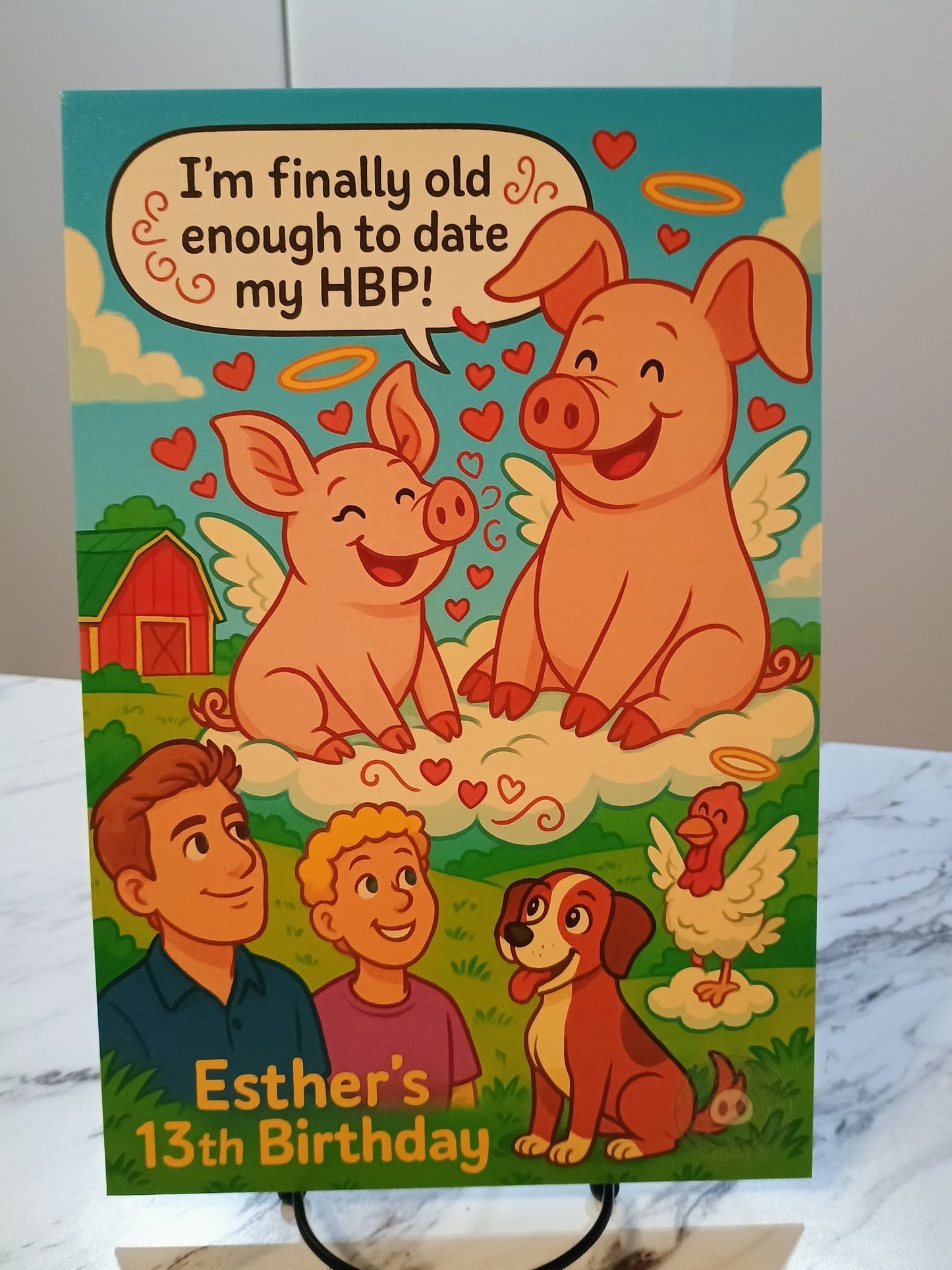 Print of cartoon created for Esther's 13th birthday.