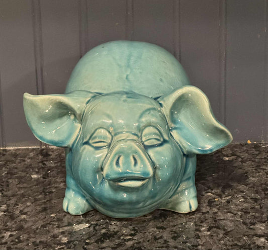 Turquoise Blue Ceramic Potbelly Pig