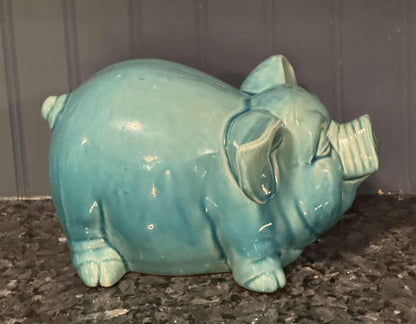 Turquoise Blue Ceramic Potbelly Pig
