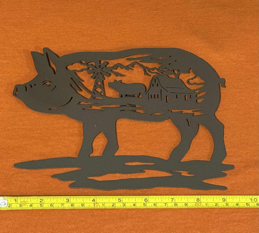 Metal pig and farm wall art