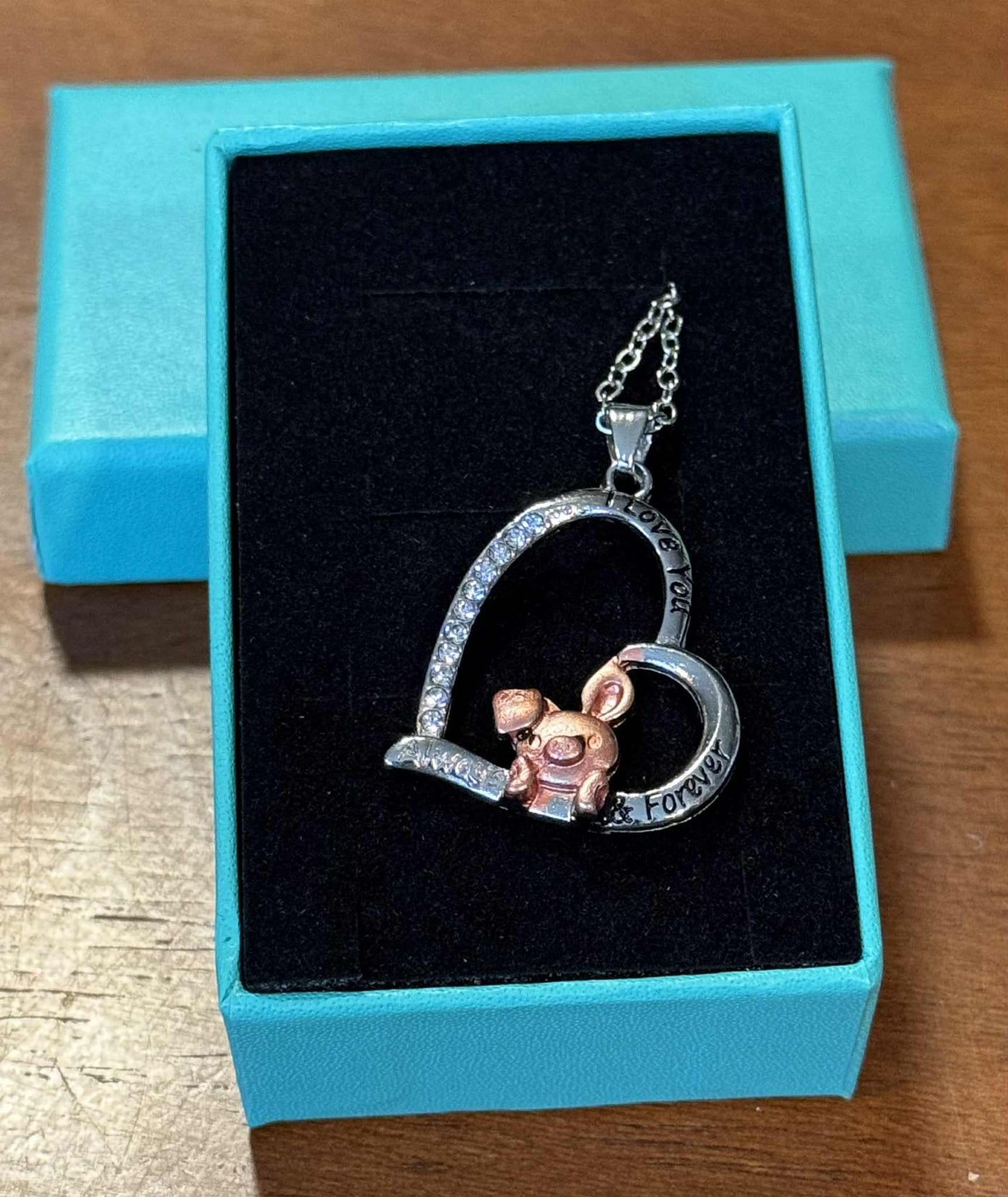 "I love you forever" pig pendant and chain