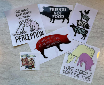 Set of six animal advocacy stickers