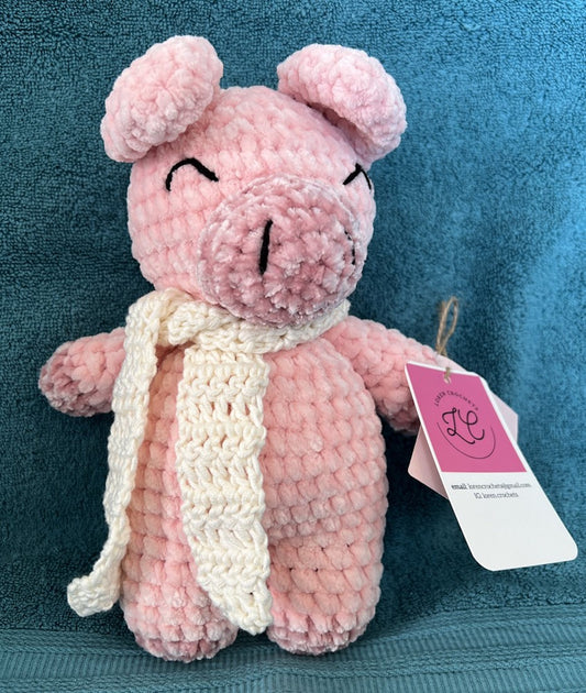 Crocheted Pink pig with scarf