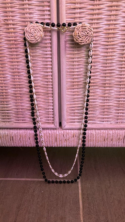 Snout link necklace and black bead necklace