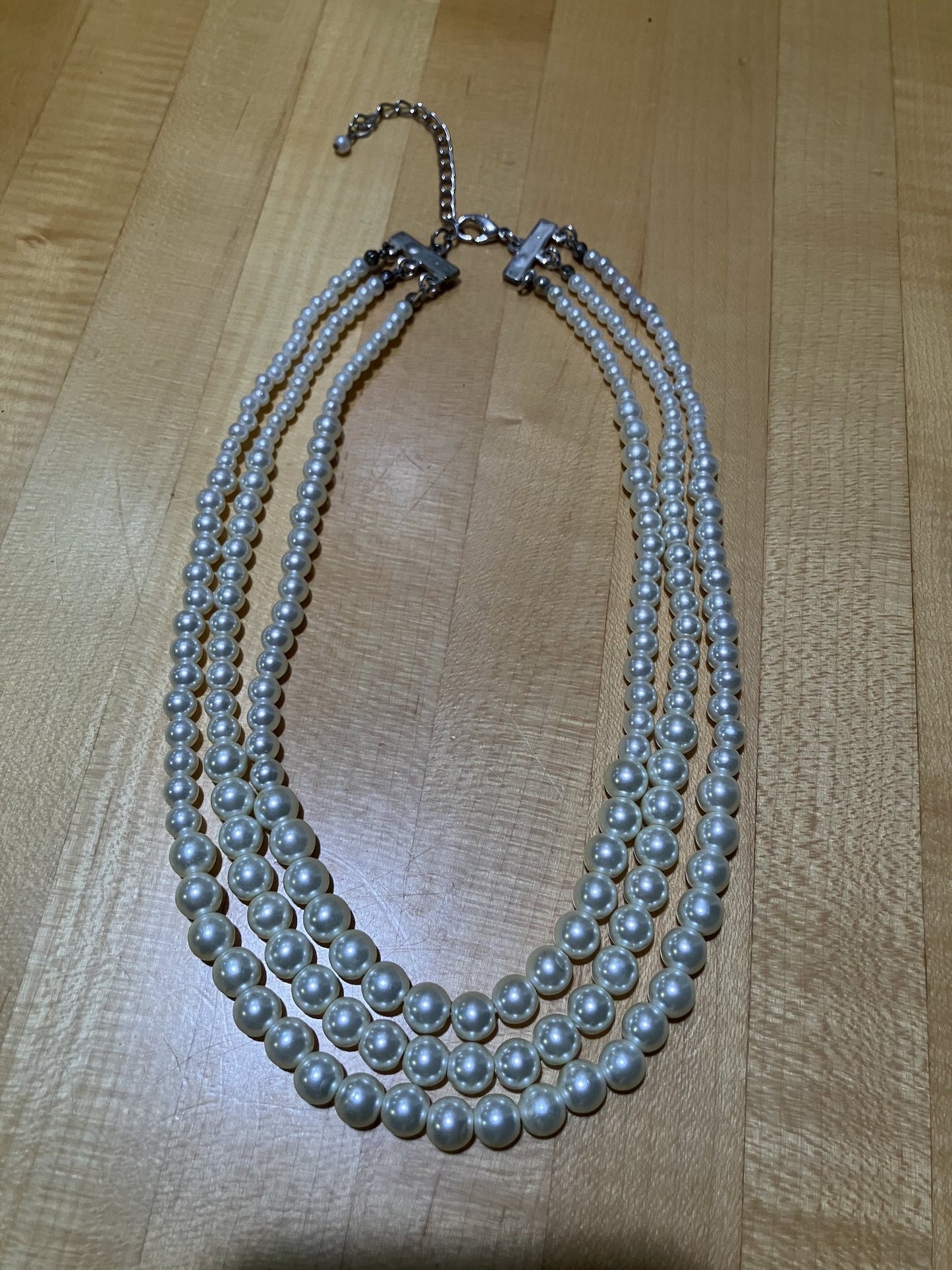 ITEM UPDATE: Vintage 3-strand faux pearl necklace and "old school" clip on earrings costume jewelry