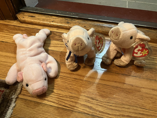Three TY pig Beanie Babies stuffies