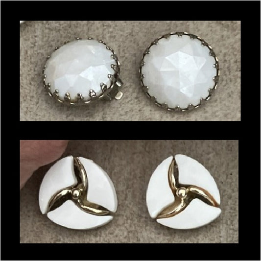 Vintage white clip-on earrings