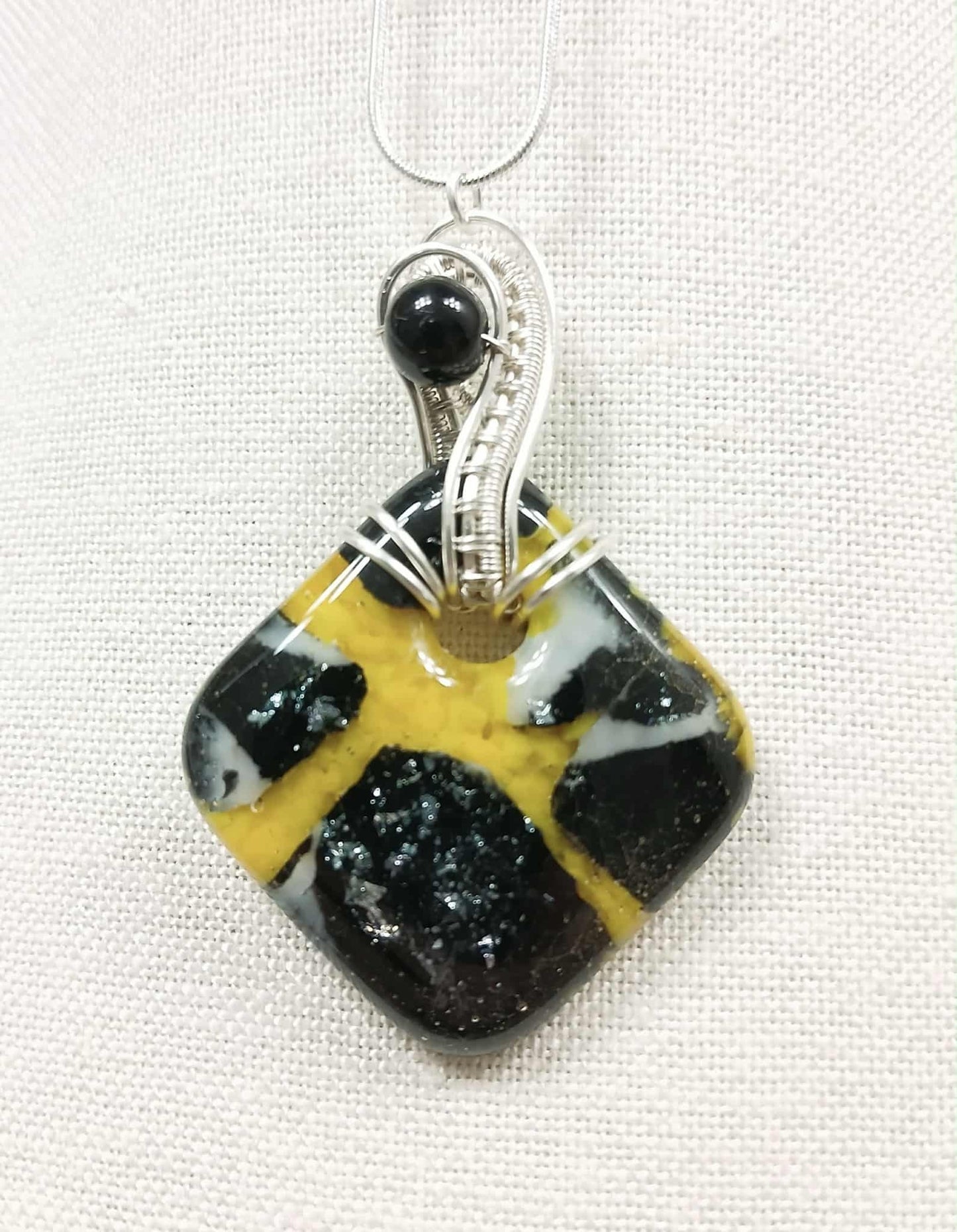 Fused glass square pendant and necklace
