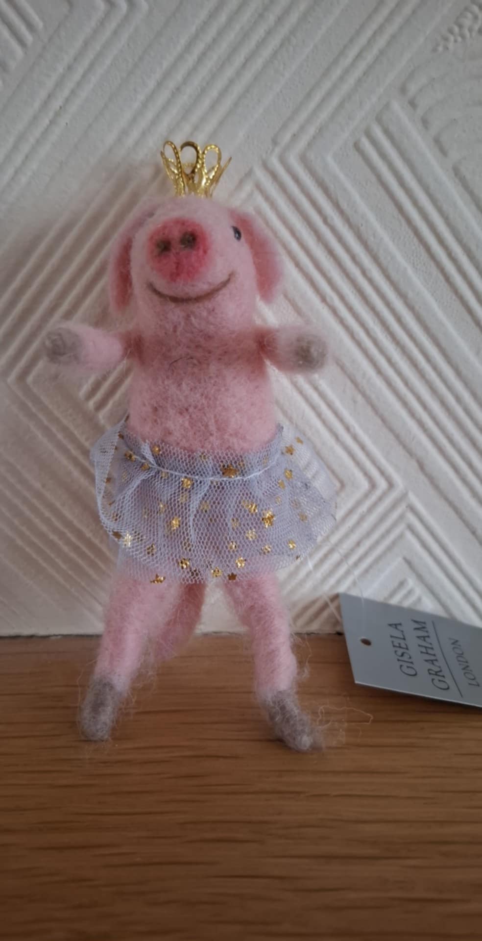 Felted ballerina pig ornament