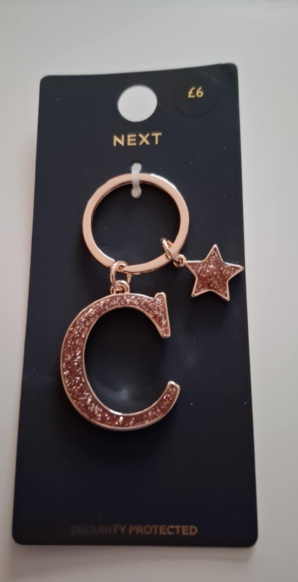 Initial "C" Glitter Key RIng (Rose Gold Tone)
