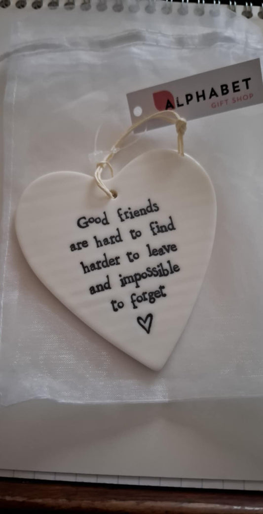 Porcelain heart ornament with sentiment