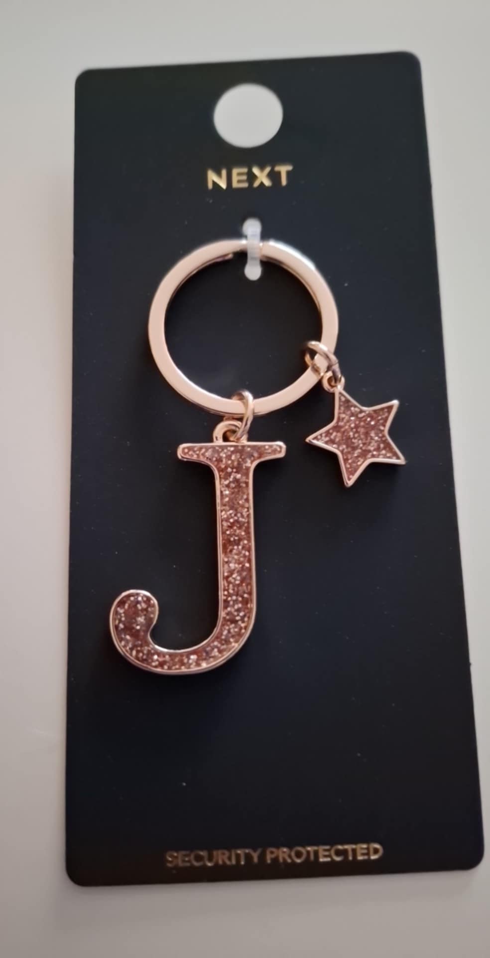 Initial "J" Glitter Key ring (Rose Gold Tone)