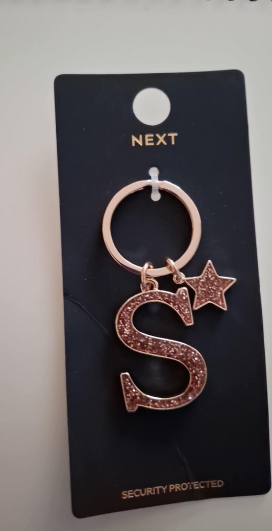 Initial "S" Glitter Key Ring (Rose Gold Tone)