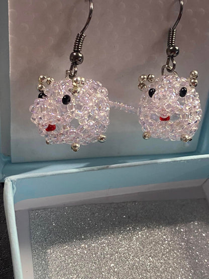 Light pink beaded pig earrings