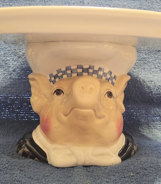 Dept 56 Jam Bon Chef Pig Cake Stand with Acrylic Cover