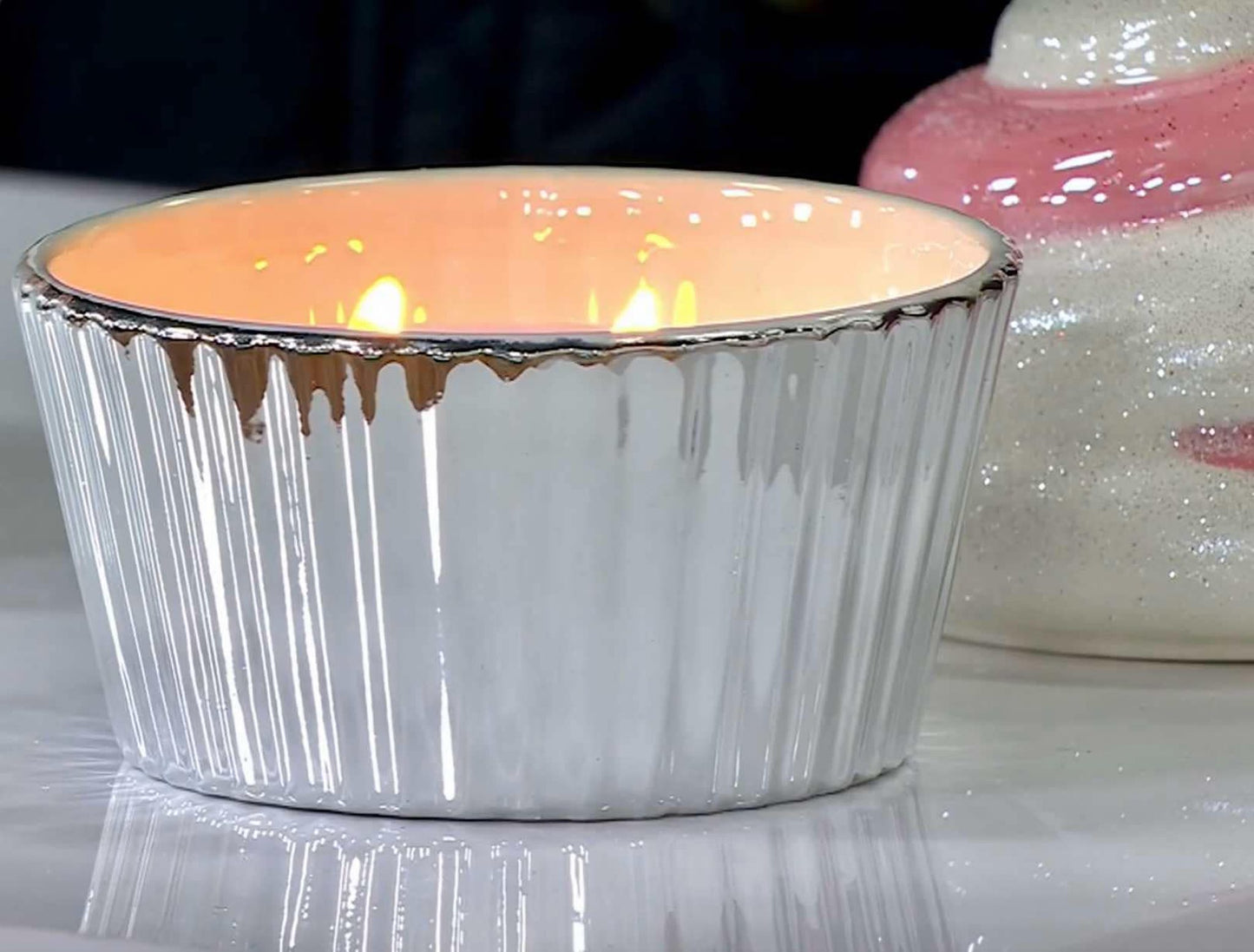 Two ceramic cupcake candles from HomeWorx by Slatkin + Co.