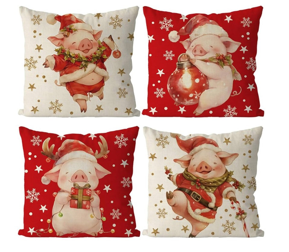 Set of 4 complementary decorative holiday pillow cases