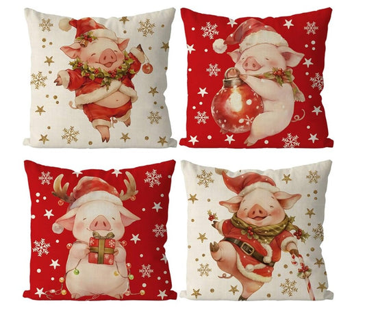 Set of 4 complementary decorative holiday pillow cases