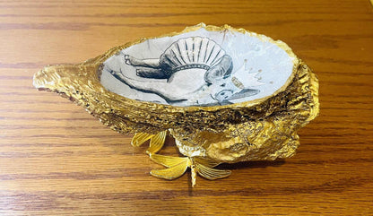 Piggy oyster shell trinket dish with stand