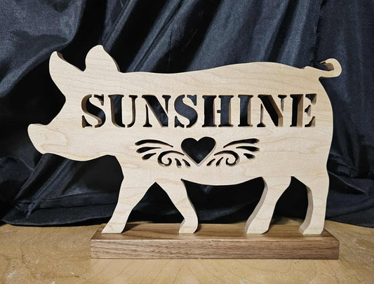 Handcrafted wood pig with custom name