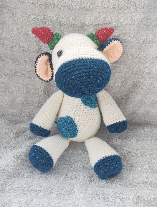 Dark Teal Crocheted Cow