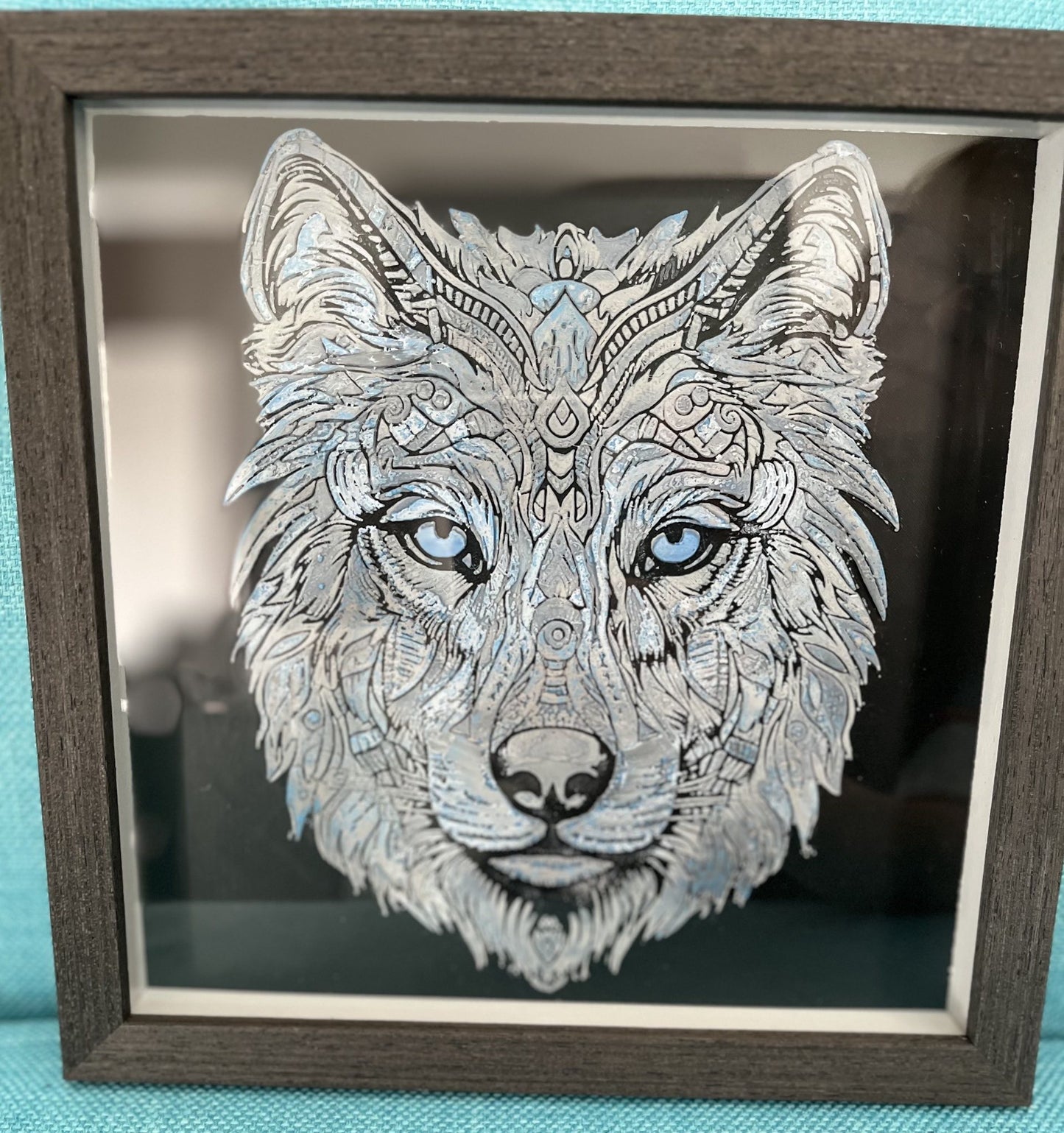 Framed 3D printed art - Blue Wolf