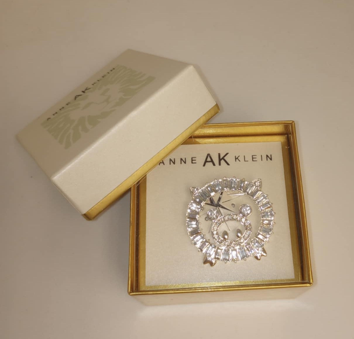 Silvertone Anne Klein Crystal pig pin