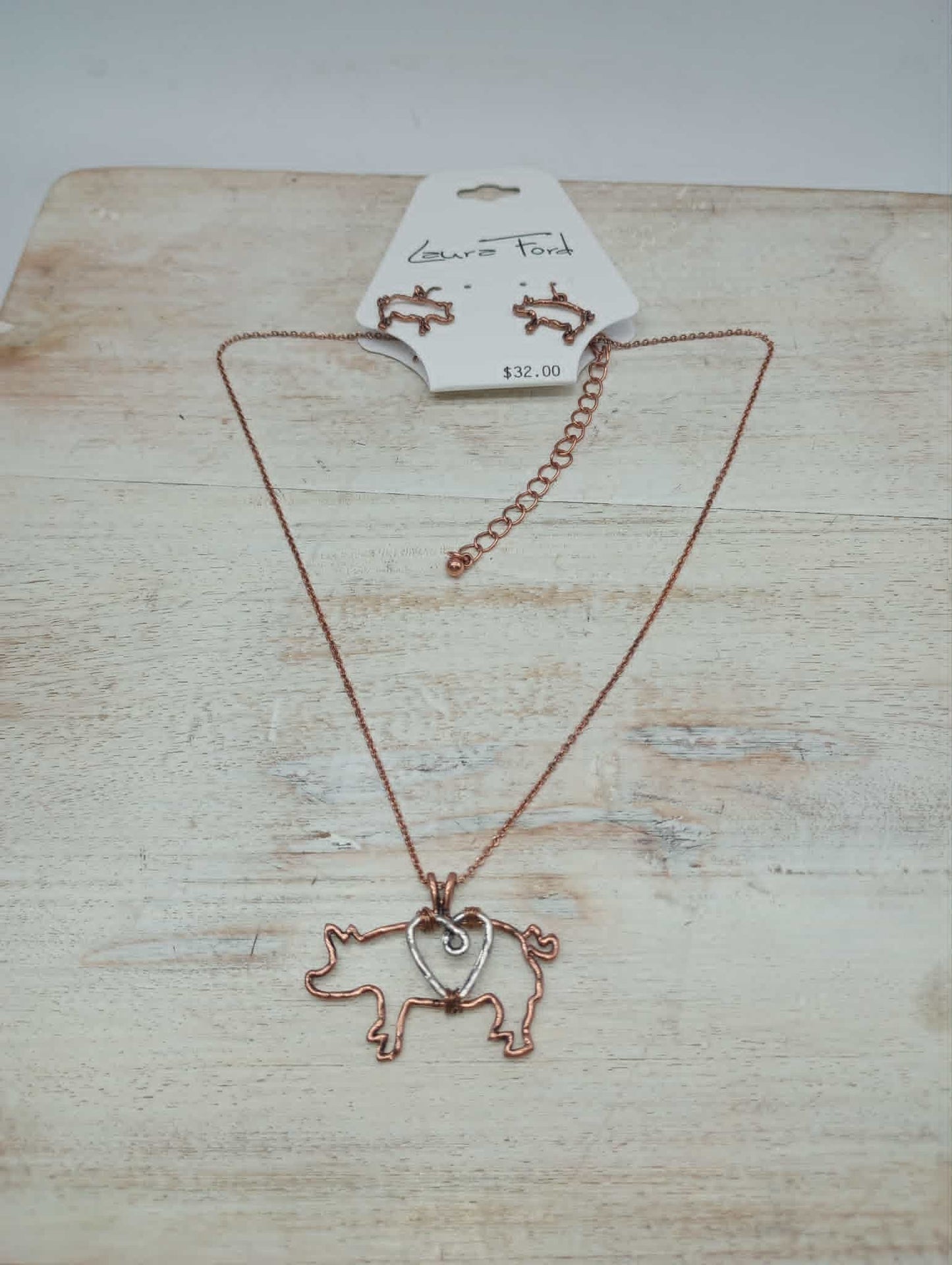 Pig necklace and earring set