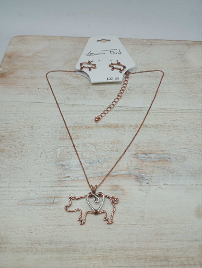 Pig necklace and earring set