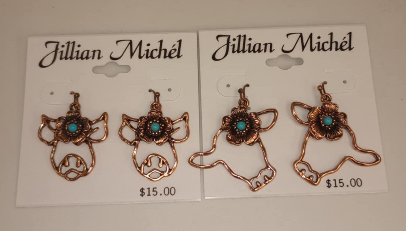 Pig and cow (head outline) earrings