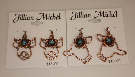 Pig and cow (head outline) earrings