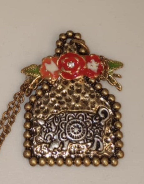 Pig with flowers pendant and necklace