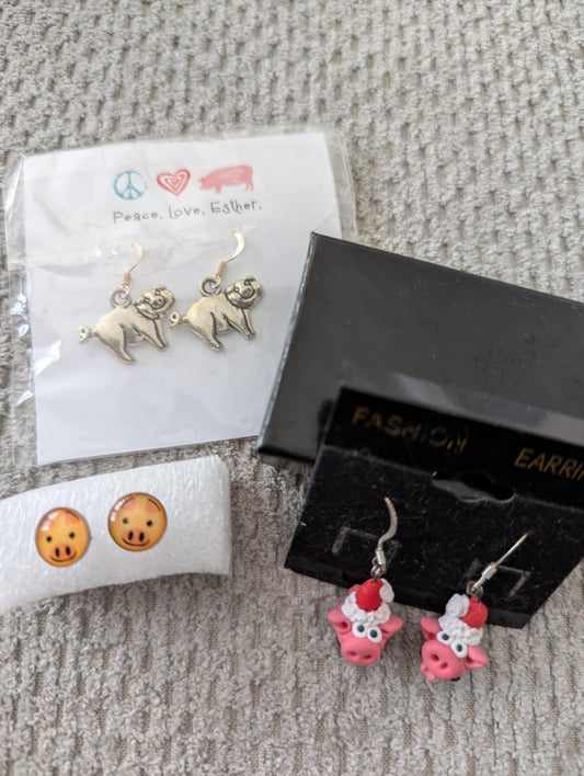 Santa Pig , small pig face and Peace.Love.Esther earrings