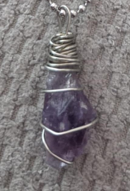 Necklace with wire wrap Amethyst pendant