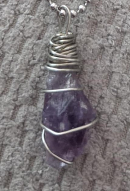 Necklace with wire wrap Amethyst pendant